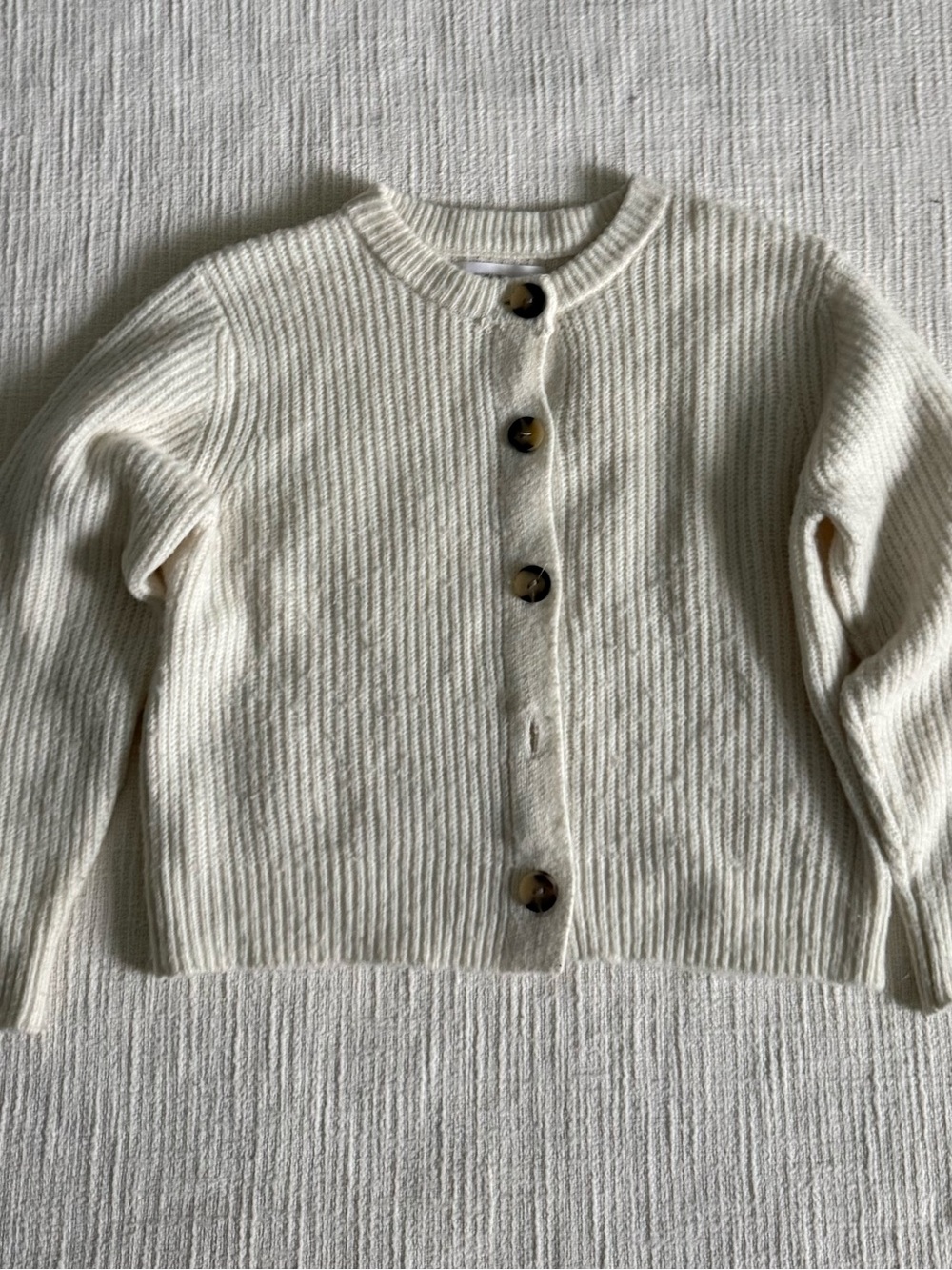 Cream Ribbed Button-Front Girls Cardigan Sweater - Picture 3 of 6